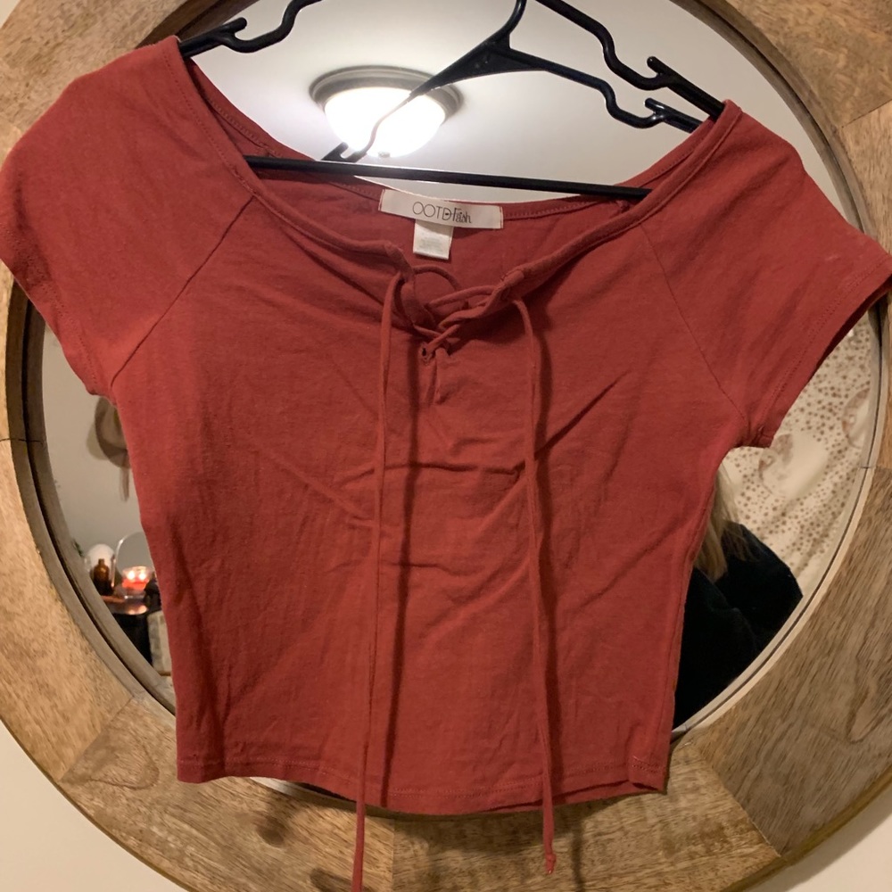 Burnt orange lace up crop top